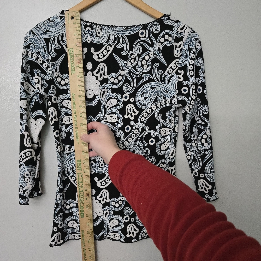 Wrapper Vintage Top Y2K Cinched Bust Size S/M Black White Textured Slinky - Picture 10 of 10